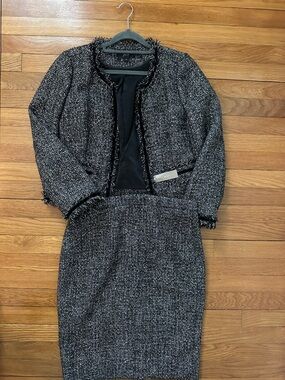 Classic Black & White Tweed Skirt Suit Set